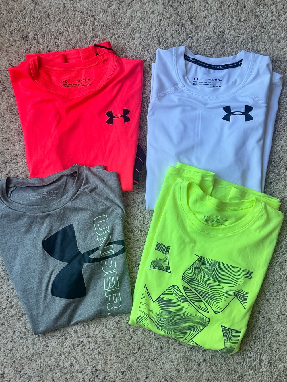 Youth UA Short Sleeve headgear Tees - Neon Orange, White (swim) , Gray, yellow